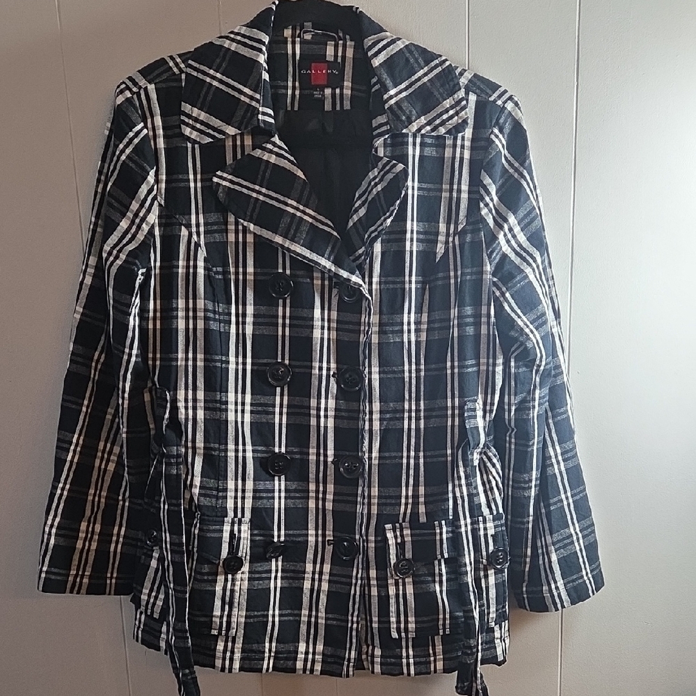 Gallery Black and White Plaid Trench Coat